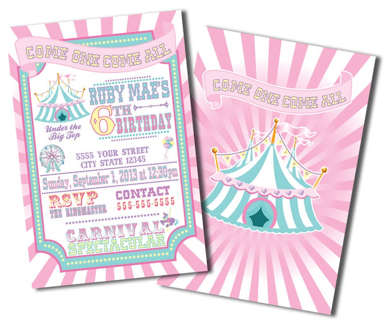 Pink P!   astel Baby Carnival Or Circus Invitations Etsy - image 0 image 1
